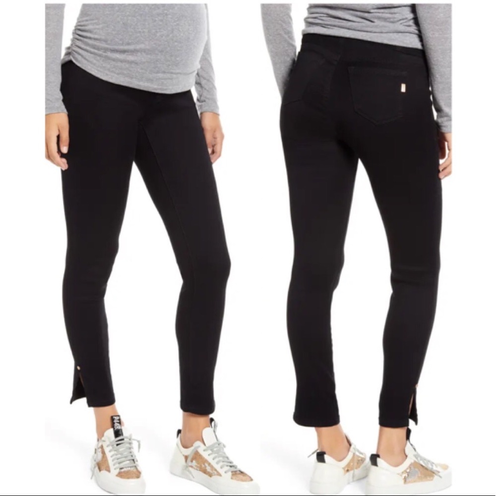 1822 Denim butter ankle slit black maternity jeans